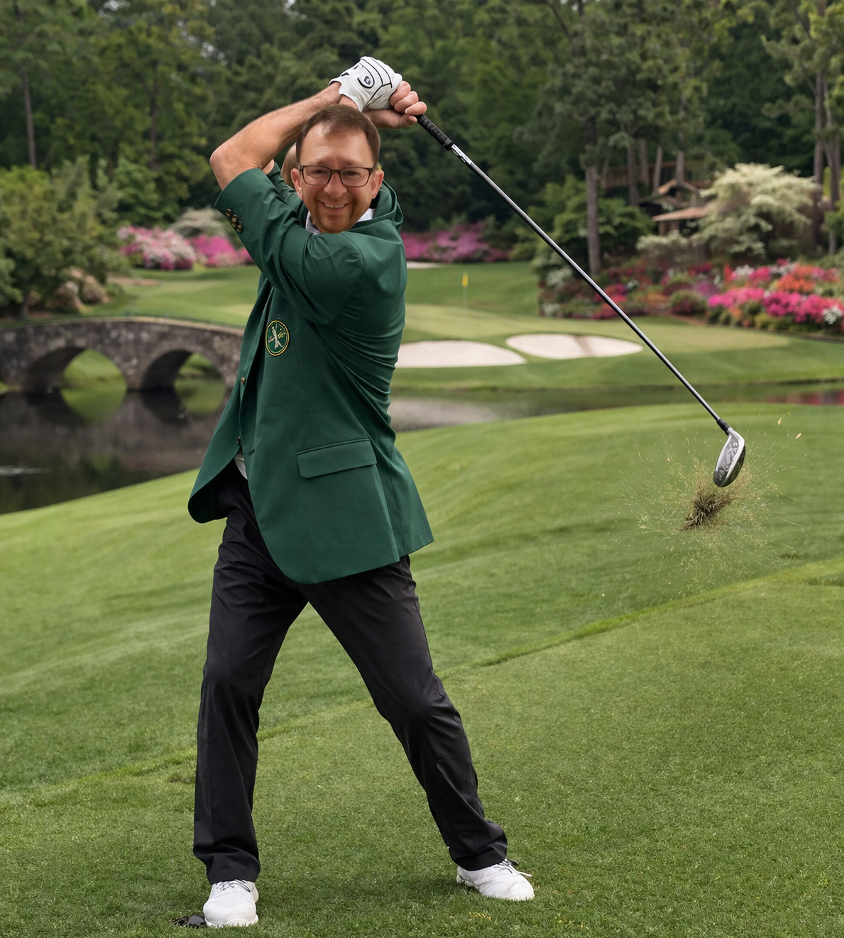 Golf swing on a lush course